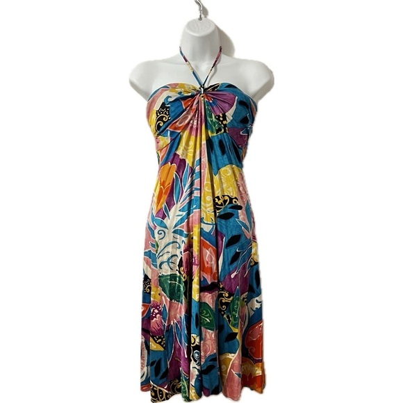 Ralph Lauren Black Label Silk Floral Tropical Colorful Abstract Strapless Dress - Picture 1 of 9